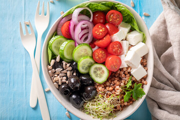 Healthy Greek salad as the most popular salad.