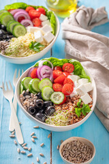 Fresh Greek salad as the most popular salad.