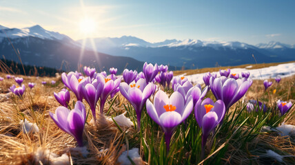 Beautiful Sunlight on Spring Flower Crocus