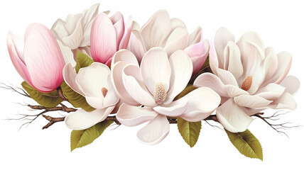 Amazing Beautiful Blooming Magnolia Flower Bouquet Isolated