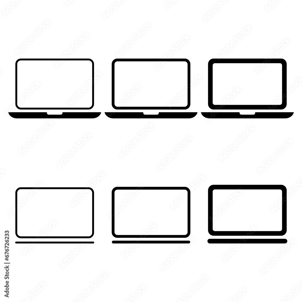 Poster set of laptop flat web icon, notebook computer technology symbol , blank display vector illustration
