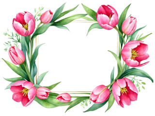 Beautiful tulips flowers border for decoration. Floral petal frame for graphics design. Pink floral. 