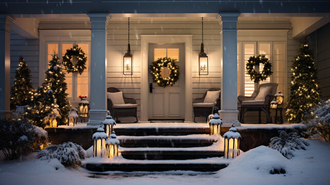 A lighted front porch with candles © Little