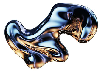Isolated abstract melted liquid chrome metal in organic shapes, Wavy molten gloss aluminium , cutout isolated on transparent background, ready for placement. - obrazy, fototapety, plakaty