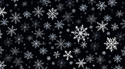 Naklejka na ściany i meble A lot of snowflakes that are on a black background