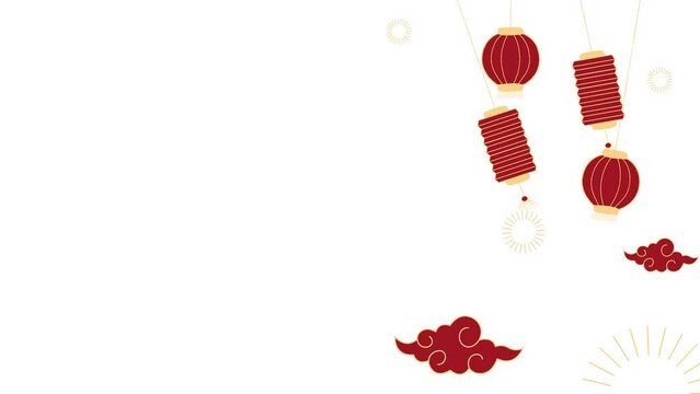 Animation of Happy chinese new year with lantern  on White Background.
