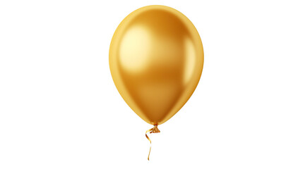 Golden balloon with golden ribbon isolated on transparent background, PNG image with background removed, created with Generative Ai technology.