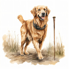 Golden Retriever Country Walk Clipart isolated on white background