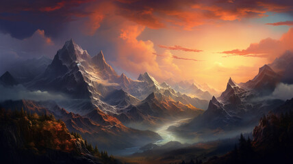 Amazing Mountain Landscape at Sunset