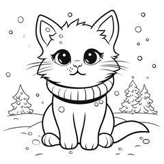 A Cat Enjoying A Snowy Winter Day Snowy Winter, Coloring Pages Png