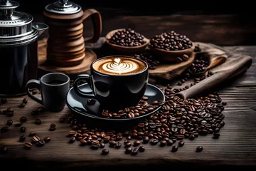 Foto op Plexiglas Traditional coffee on wooden table  © HUSNA
