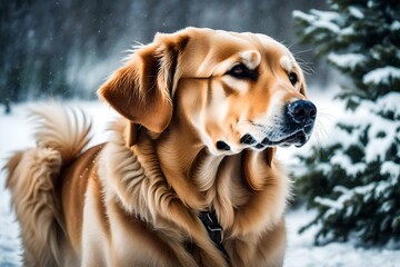 Golden retrievers always seem to be having a good time. This male middle aged dog is handsome and playful. He enjoys a good snow storm.  