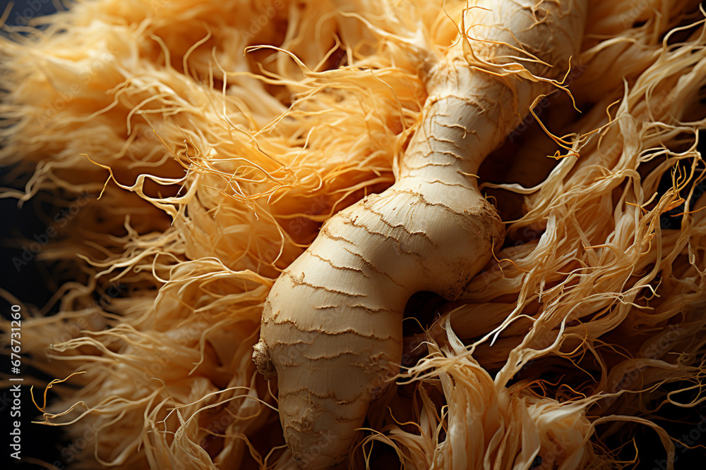 Aufkleber a close-up of a ginger root, its gnarled texture and warm tones capturing the essence of this versat