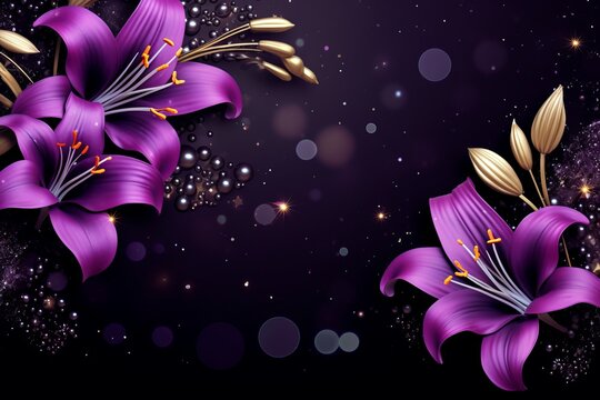 Violet and Black Lilly Flowers Generative Ai
