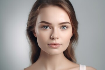 beautiful portrait of a woman with clean skin of the face. The face of a woman with clean skin isolated on a white background. beautiful female beauty. generative AI