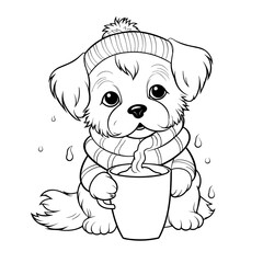 Fototapeta premium A Dog Sipping Hot Cocoa With Marshmallows Hot, Coloring Pages Png