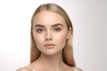 Fototapeta premium beautiful portrait of a woman with clean skin of the face. The face of a woman with clean skin isolated on a white background. beautiful female beauty. generative AI