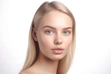 beautiful portrait of a woman with clean skin of the face. The face of a woman with clean skin isolated on a white background. beautiful female beauty. generative AI