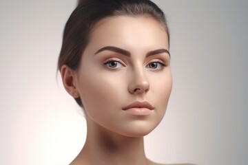 Fototapeta premium beautiful portrait of a woman with clean skin of the face. The face of a woman with clean skin isolated on a white background. beautiful female beauty. generative AI