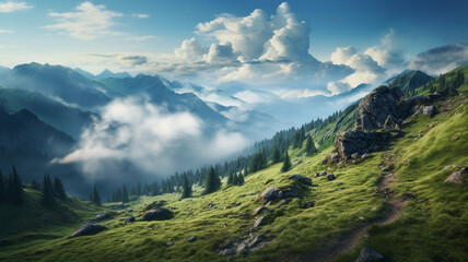 Amazing Trail to the Peak in Carpathian Mountains - obrazy, fototapety, plakaty
