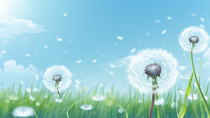 Fantastic Spring Background with White Dandelion