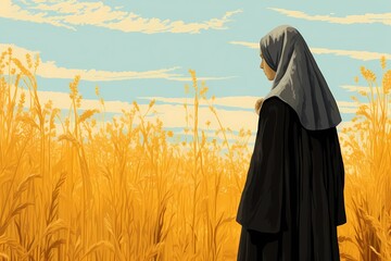 nuns, illustrations of monastic life in the church, religious painting