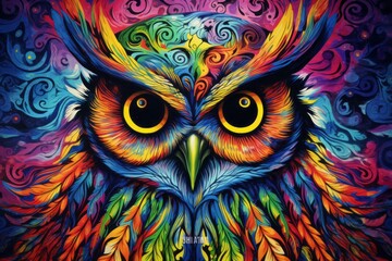 Vivid Color Owl in Neon Colors Dektop Background Generative Ai