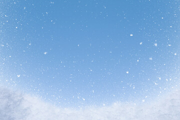 Winter Snow Background With Snowdrifts And Snowflakes On Blue Sky