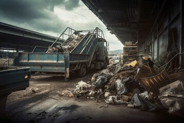 Fototapeta na wymiar Garbage truck dumping dirty. Tank action street smelly can. Generate Ai
