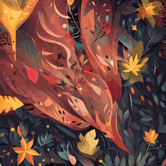 Flowers and leaves abstract illustration