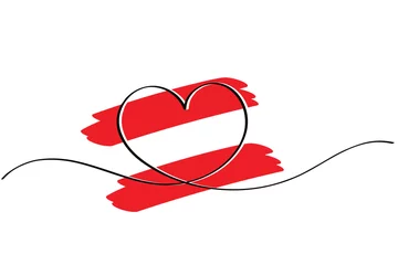 Deurstickers Line art of heart symbol with Austria flag. Vector art. Minimalist art design. Isolated graphics. Nationalism. © Rubab