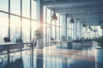 blurred background of a modern office interior with beautiful lighting