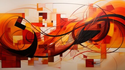An abstract representation of a powerful musical crescendo, with bold, overlapping sound waves in fiery reds and oranges.