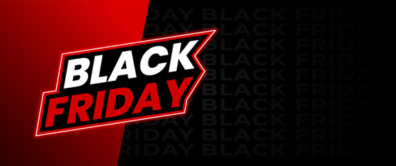 Black Friday banner design in black and red with light elements