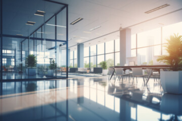 blurred background of a modern office interior with beautiful lighting - 676733855