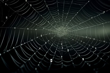 Close-up of a detailed  spider web with drops, copy space for text, web network  internet data concept
