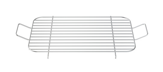 Empty metal grill rack with handles on transparent background