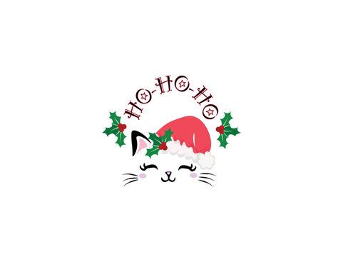 Christmas cat. Christmas cat with Santa's hat. Cute kitten with santa claus hat