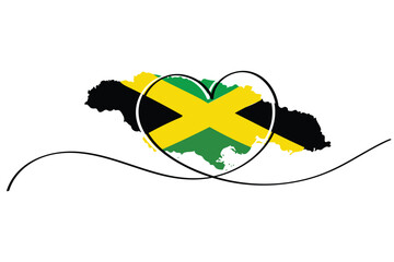 Line art of heart symbol with Jamaican flag. Vector art. Minimalist art design. Isolated graphics. Nationalism. Jamaica