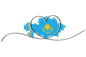 Line art of heart symbol with Kazakhstani flag. Vector art. Minimalist art design. Isolated graphics. Nationalism. Kazakhstan