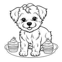 Fototapeta premium A Pup With A Tray Of Holiday Cupcakes Cupcakes, Coloring Pages Png