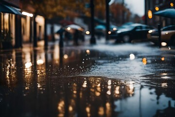 autumn, rain, slush, puddles, raindrops, water stains, city streets, sidewalks, realism, high...
