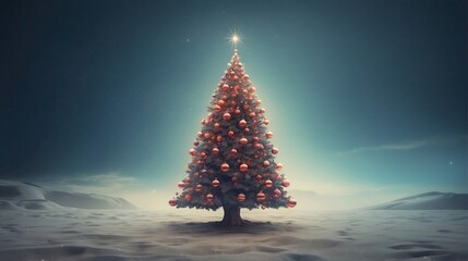 Christmas tree in the night. Created with Generative AI technology