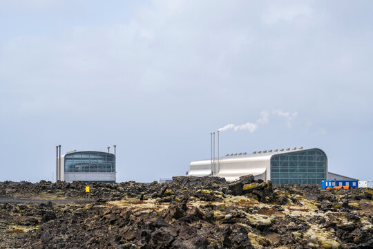 Geothermal Power Plant Located At Reykjanes Peninsula In Iceland near the blue lagoon -Alternative green energy. Europe