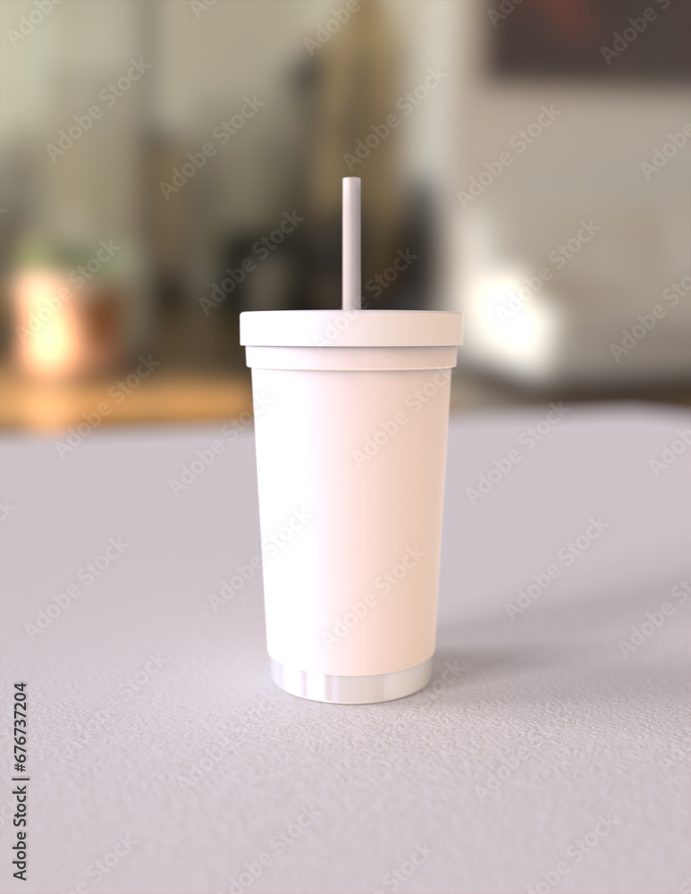 Poster a 3d rendering of a sleek and stylish tumbler with a simple yet tasteful and harmonious background d
