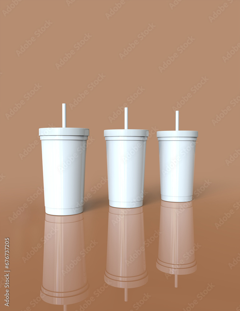 Poster a 3d rendering of a sleek and stylish tumbler with a simple yet tasteful and harmonious background d