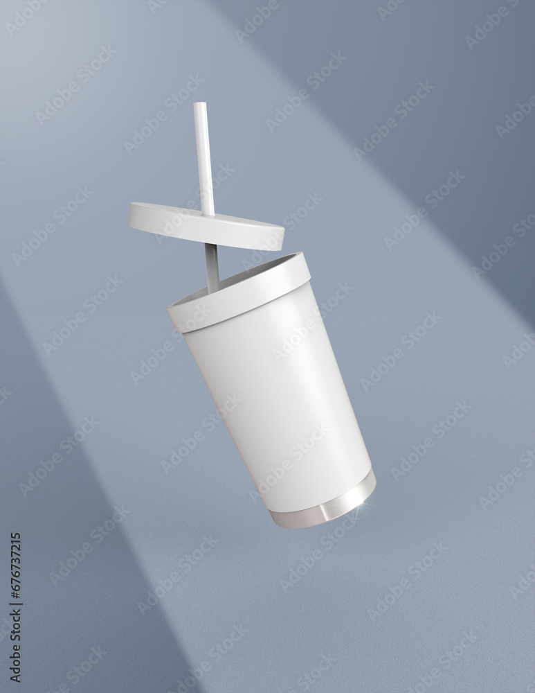 Poster a 3d rendering of a sleek and stylish tumbler with a simple yet tasteful and harmonious background d