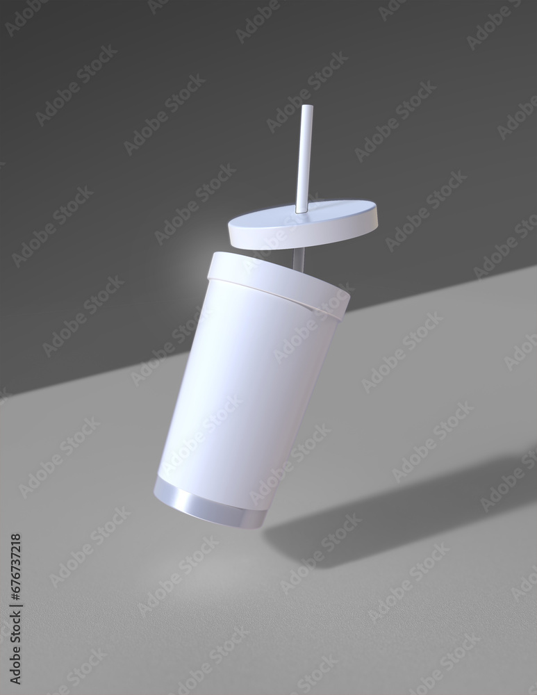 Poster a 3d rendering of a sleek and stylish tumbler with a simple yet tasteful and harmonious background d