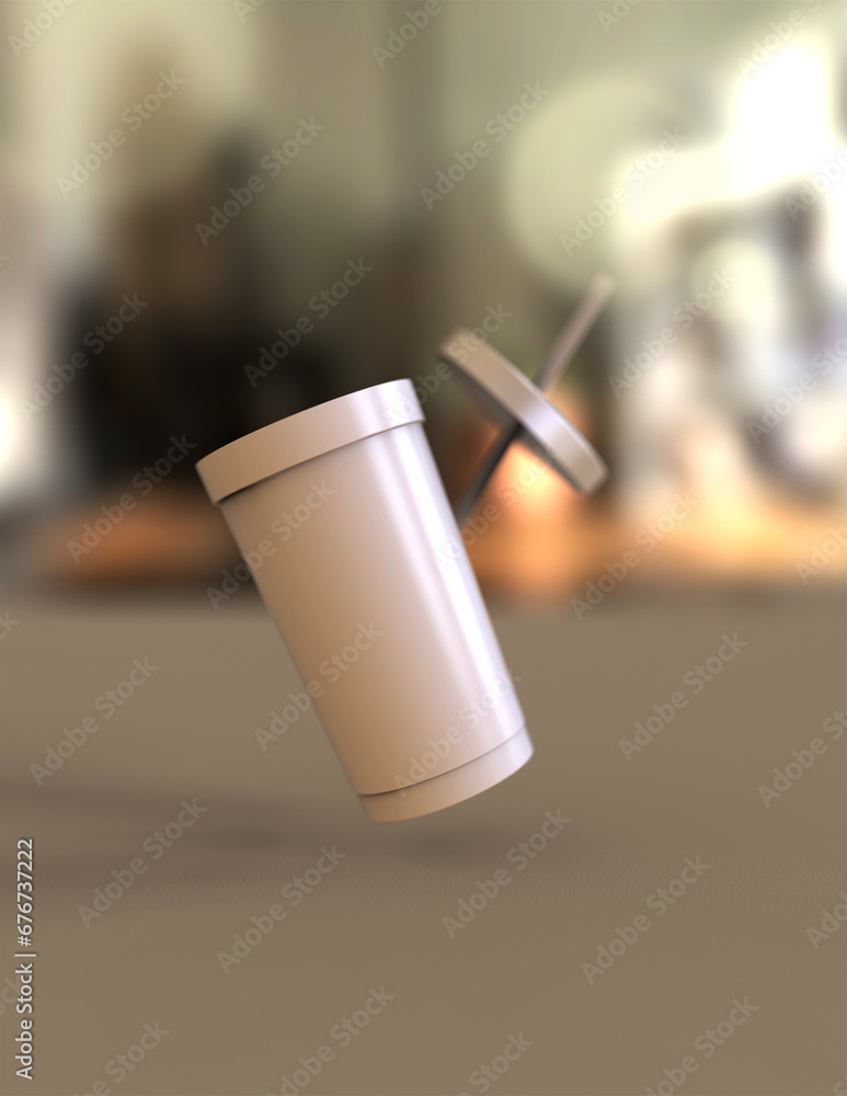 Poster a 3d rendering of a sleek and stylish tumbler with a simple yet tasteful and harmonious background d