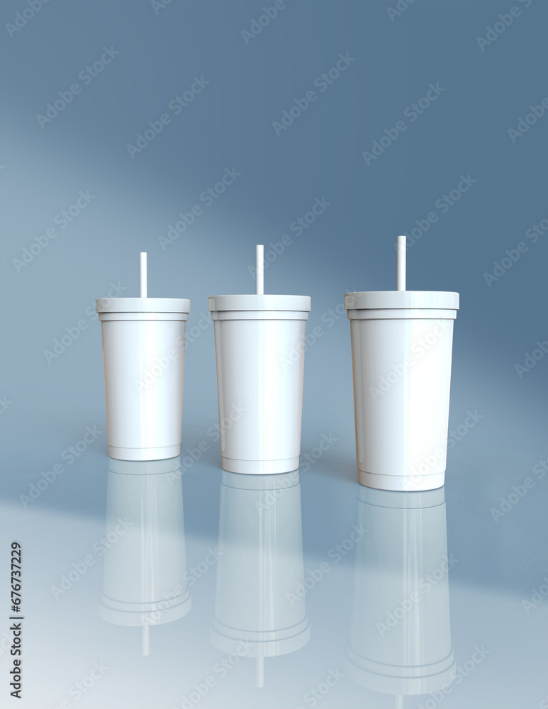 Poster a 3d rendering of a sleek and stylish tumbler with a simple yet tasteful and harmonious background d